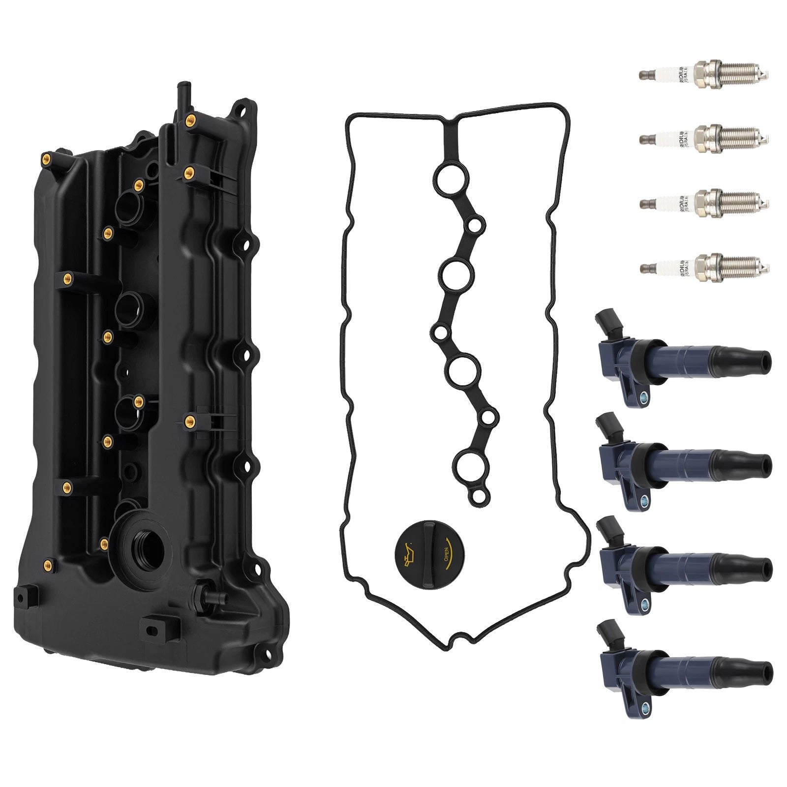 Valve Cover Set w/ 4 Ignition Coils for Hyundai Sonata (2011–2015) 22410-2G100