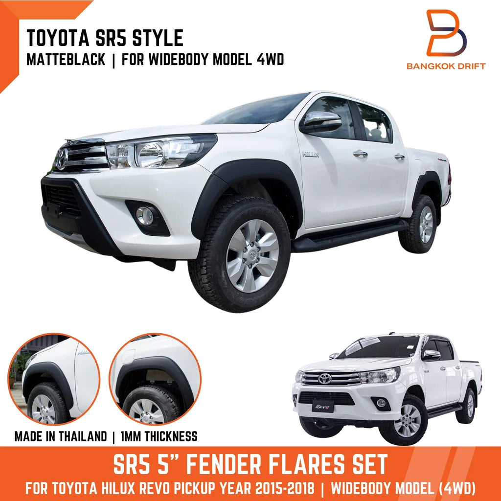 Matte Black Fender Flares Wheel Arches for Toyota Hilux Ute Revo (2015-2018)