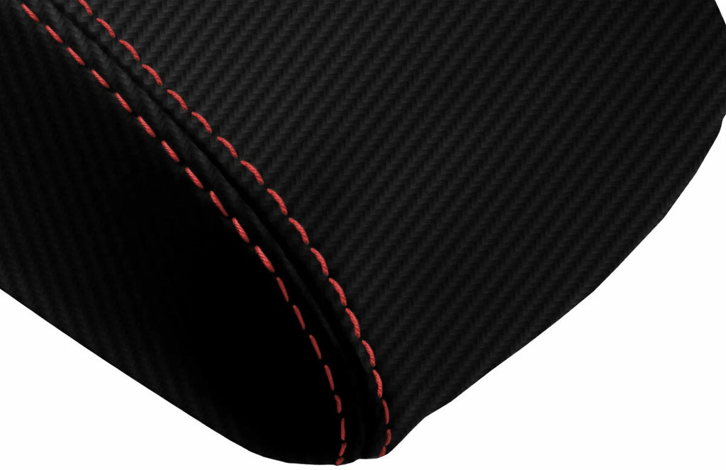 Console Lid Armrest Cover for Ford Focus (2012–2018) Carbon Fiber Red Stitch