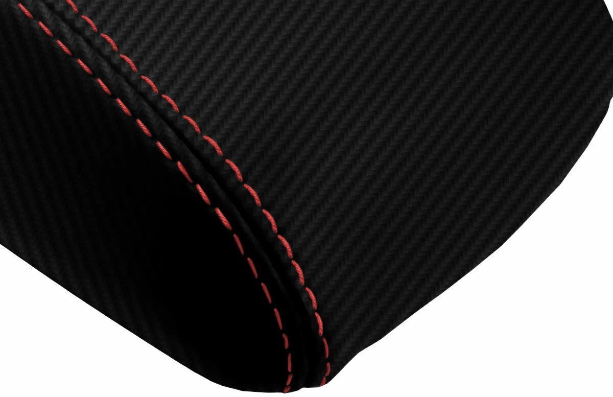 Console Lid Armrest Cover for Ford Focus (2012–2018) Carbon Fiber Red Stitch