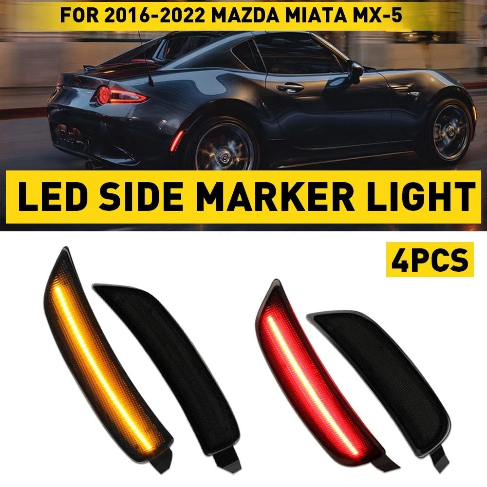 4X AUXITO LED Side Marker Light Smoked for Mazda Miata MX-5 (2016–2022)
