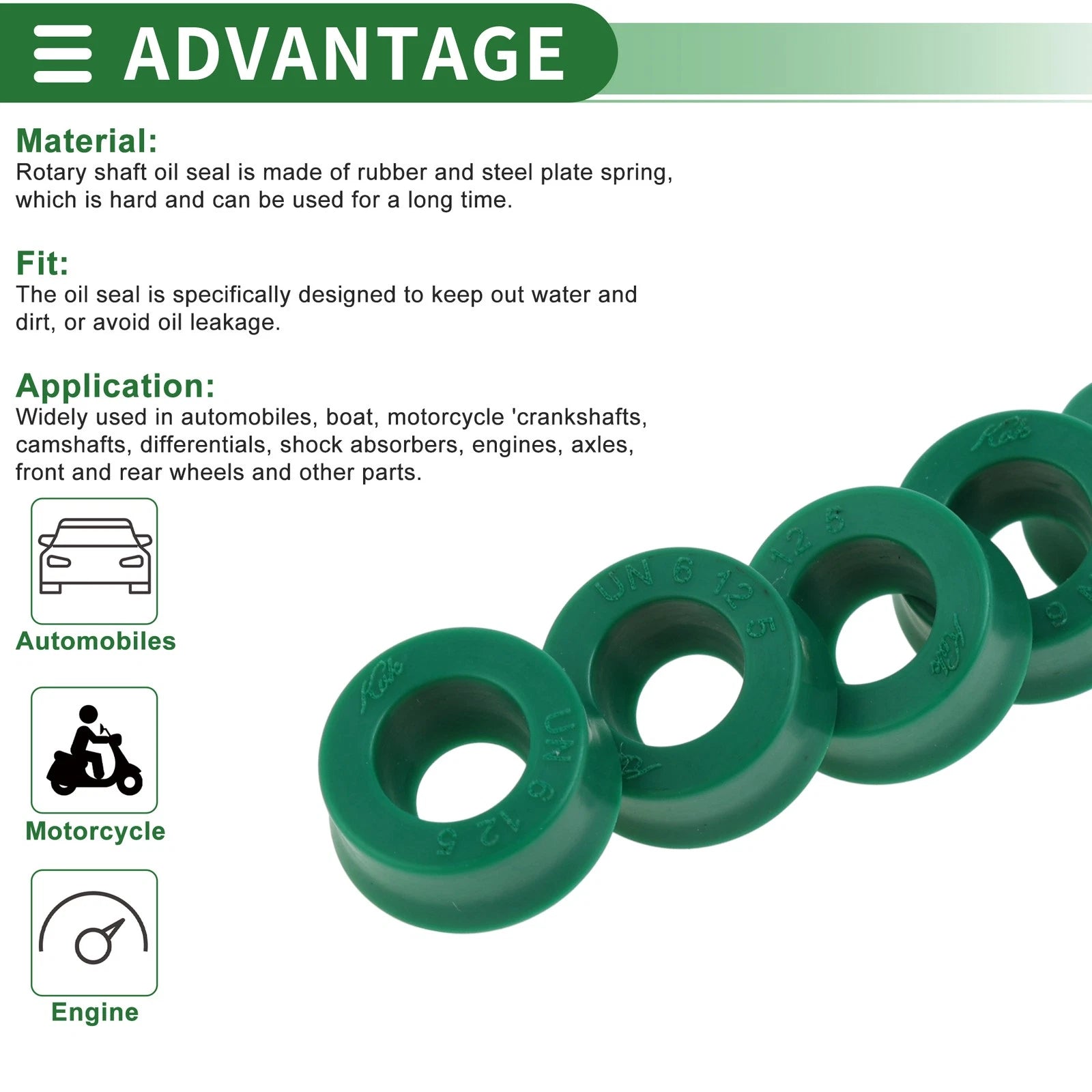Set of 5 Oil Seal Rotary Shaft Seal 6x12x5mm High Pressure Green for Various Models
