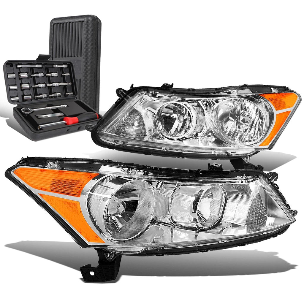 Pair of Chrome/Amber Side Headlight Lamps for Honda Accord Sedan (2008–2012)