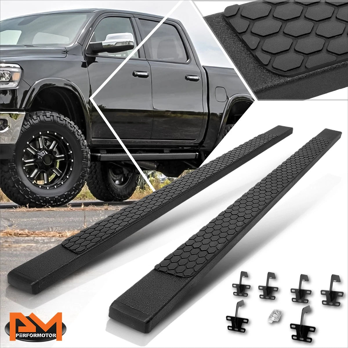 Set of 2 Side Step Pads for RAM 1500 Crew Cab (2019–2024) Black Nerf Bar