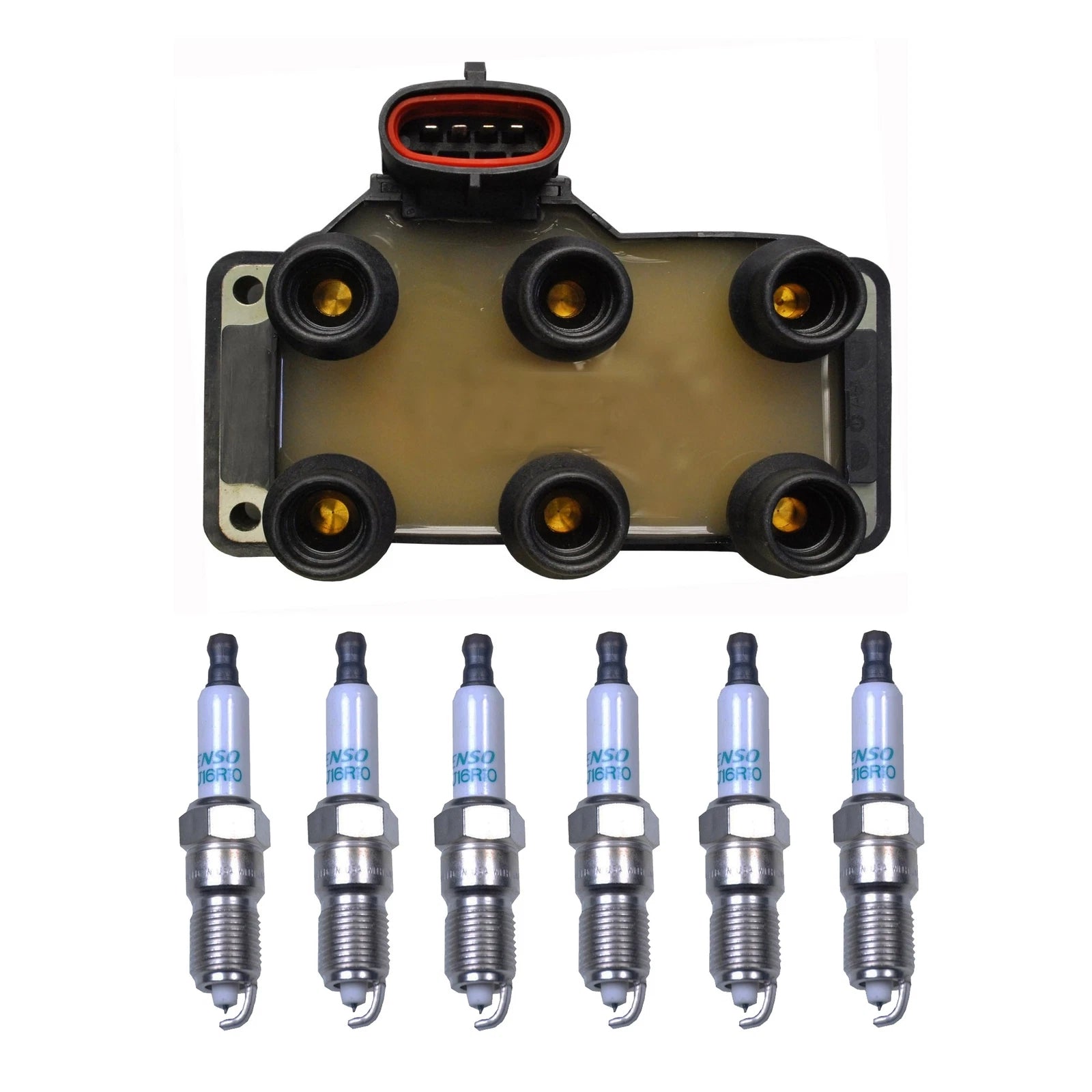 Denso Ignition Coil & 6 Iridium Spark Plugs Kit for Ford Mercury (3.8–4.2)
