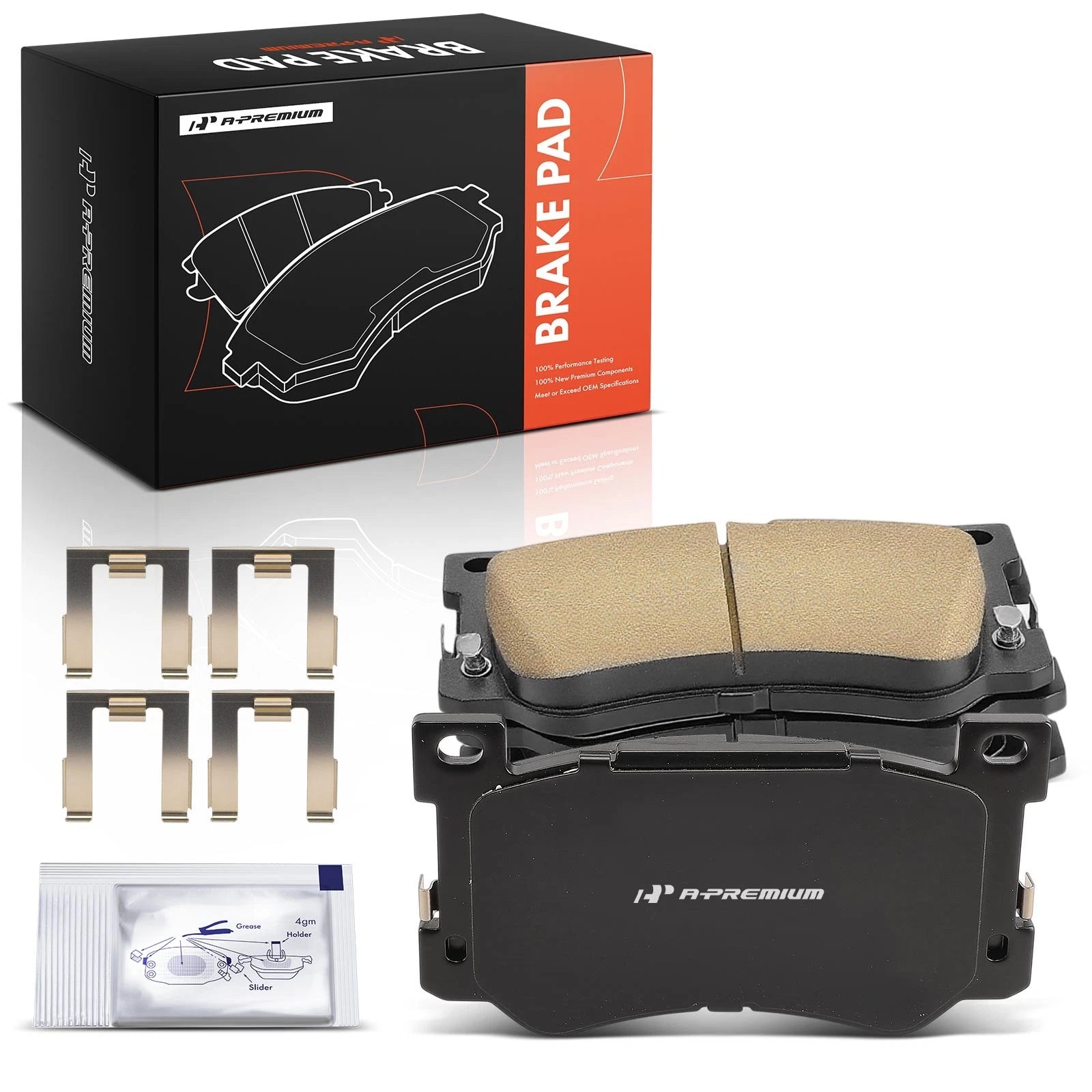 Set of 4 Front Side Ceramic Brake Pads with Hardware for Genesis G90 (2017–2020)
