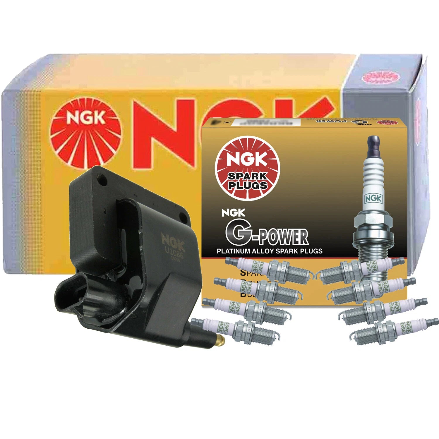 NGK HEI Ignition Coil & 8 G-Power Platinum Spark Plugs for Dodge Ram 2500 (2002–2008)