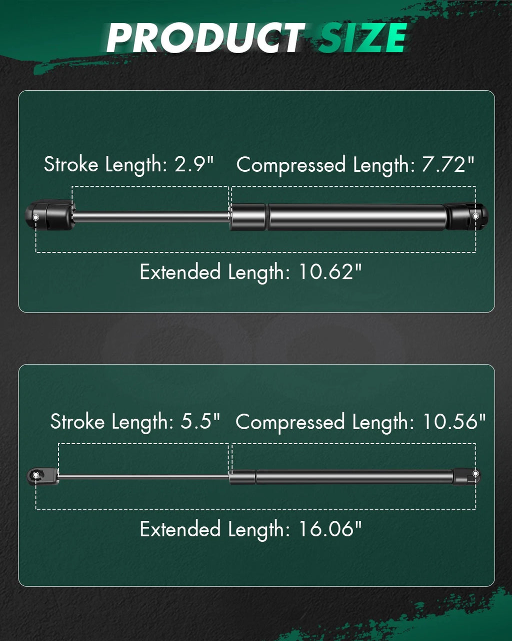 2 Hood & 2 Window Lift Supports Gas Struts for Jeep Commander (2006–2010)