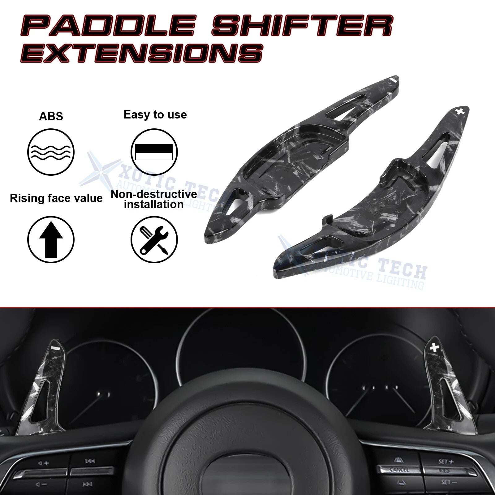 Black Forged Pattern Paddle Shifter Extension for Mazda 3 & CX-30 (2019-2025)