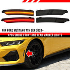 4X Smoked Front Rear Bumper Side Marker Lights for Ford Mustang (2024–2024)