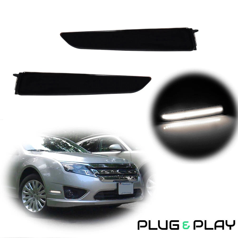 White LED Front Side Marker Lights Smoked Lens for Ford Fusion (2010–2012)
