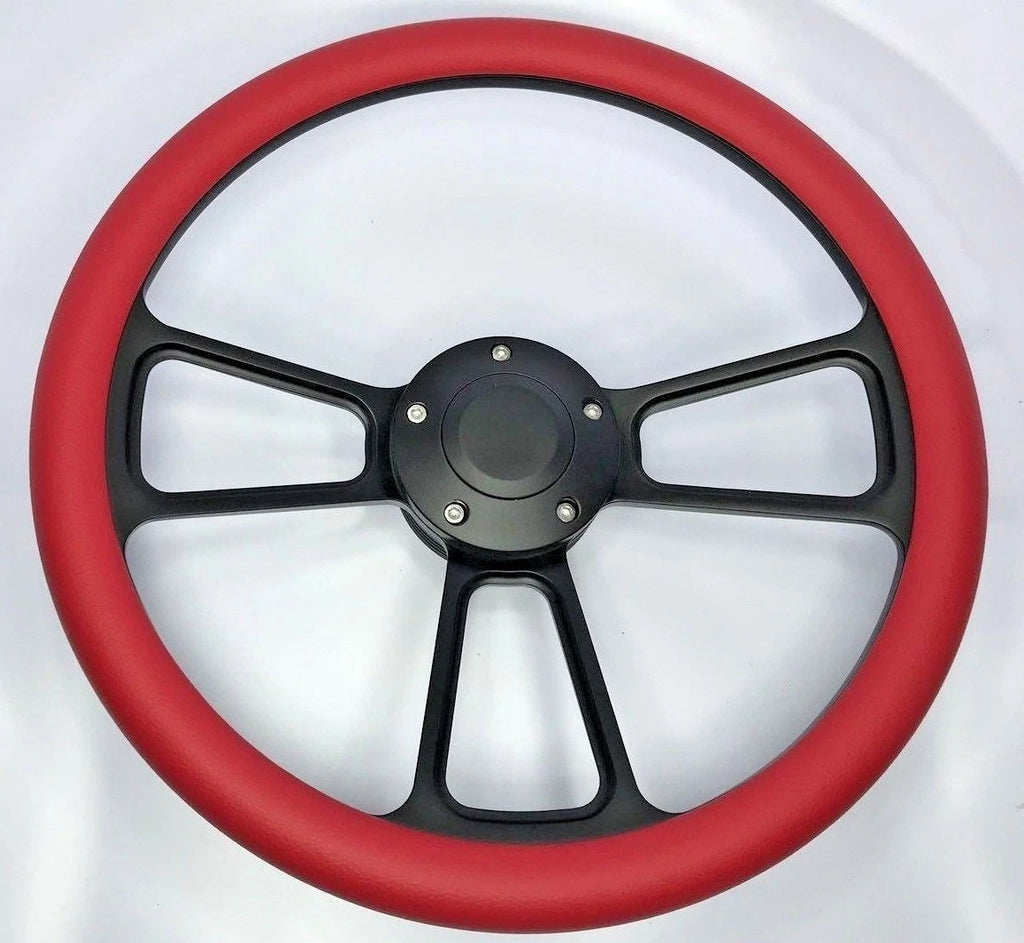Billet Steering Wheel for 14 Inch Black Red Wrap for Universal Fit (Fit)