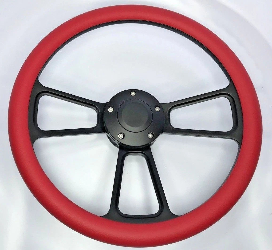 Billet Steering Wheel for 14 Inch Black Red Wrap for Universal Fit (Fit)