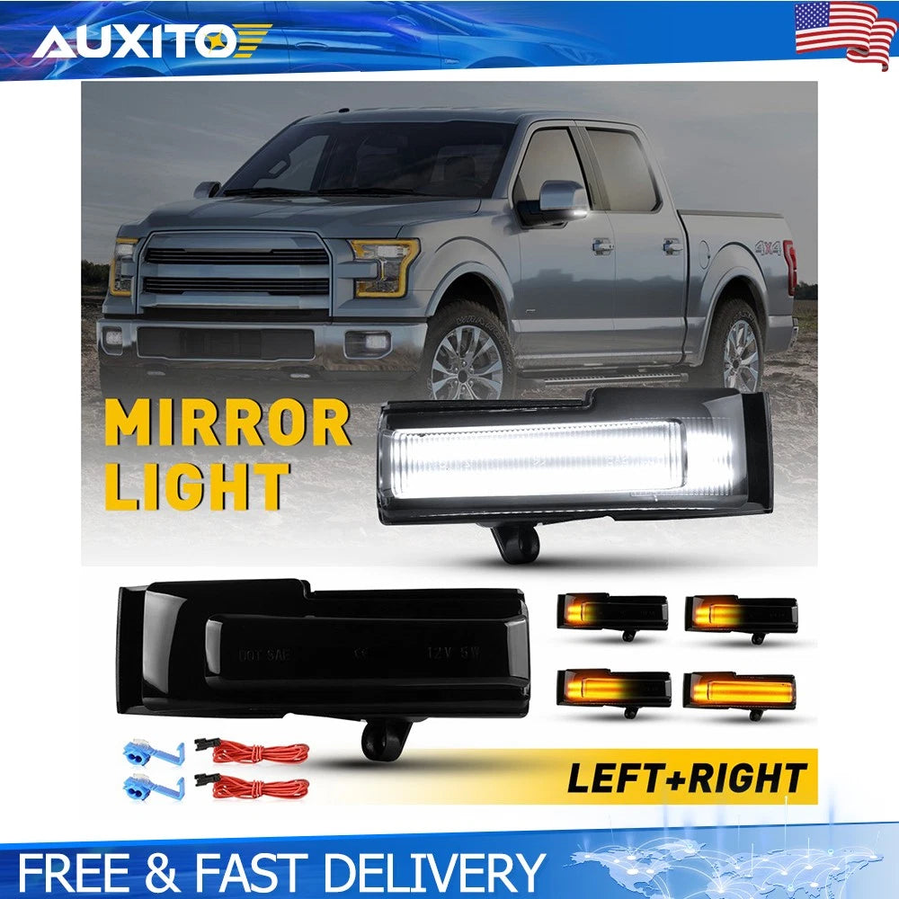 Set of 2 Smoked LED Side Mirror Turn Signal Lights for Ford F150 (2015–2020)