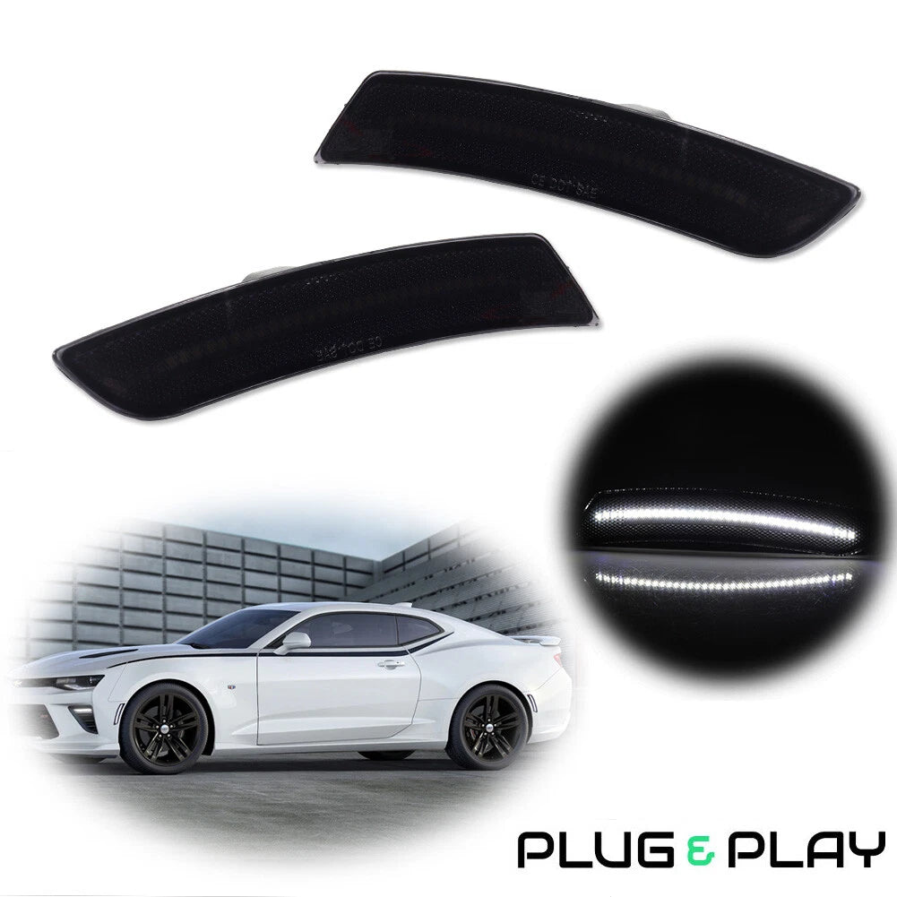 2X Smoked Lens White LED Side Marker Lights for Chevy Camaro (2016–2023)