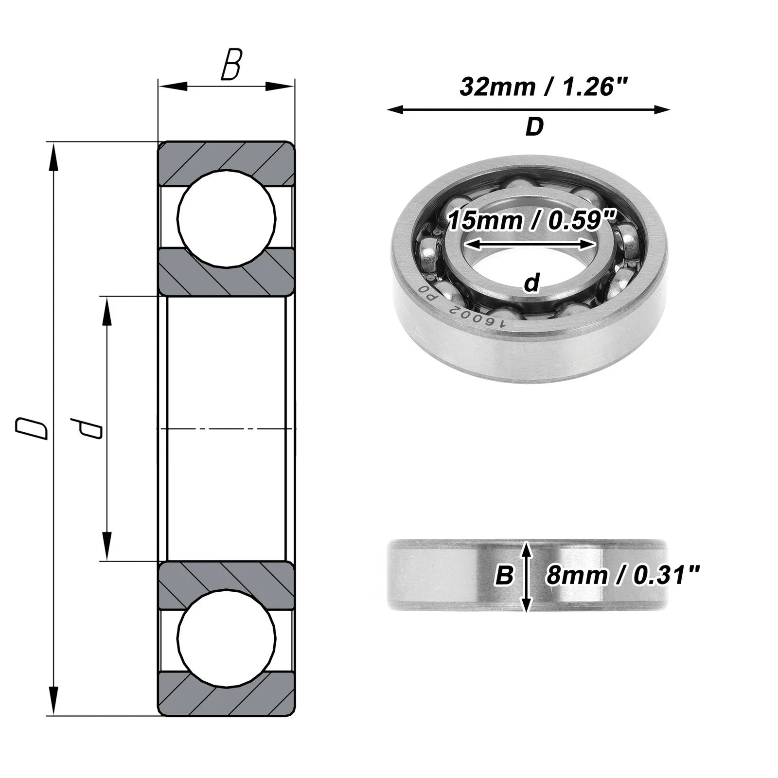 Deep Groove Ball Bearing 15x32x8mm for Scooter Skateboard (P0)