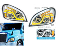Pair LED Headlights With Dual Function DRL and Turn for Freightliner Cascadia (2018–2023)