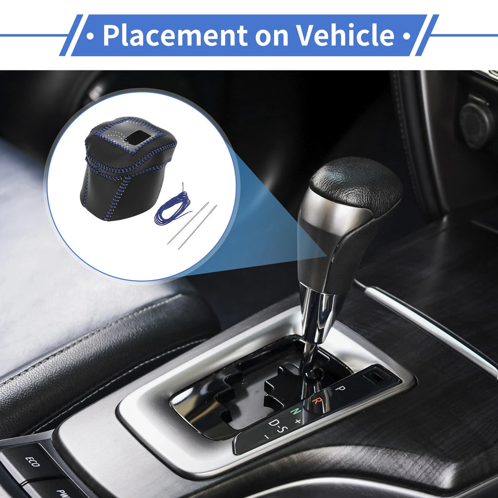 Gear Shift Knob Cover for Nissan Rogue (2021–2024) Black Blue Faux Leather