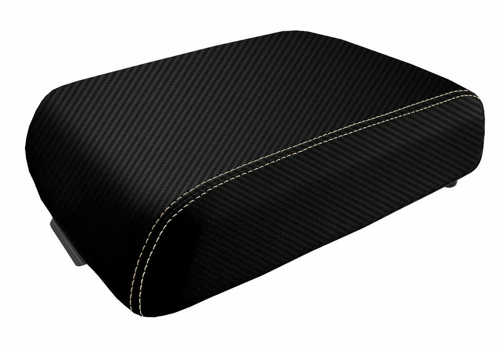 Console Lid Bucket Seat Cover for Ford F250 (1999–2010) Carbon Fiber Beige Stitch