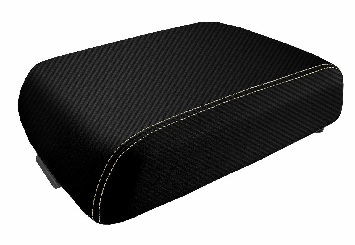 Console Lid Bucket Seat Cover for Ford F250 (1999–2010) Carbon Fiber Beige Stitch