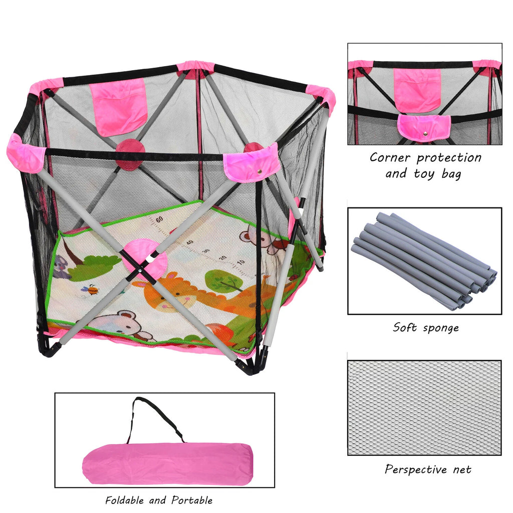 Safety Playpen for Infants and Toddlers (Portable, Foldable, Mesh)