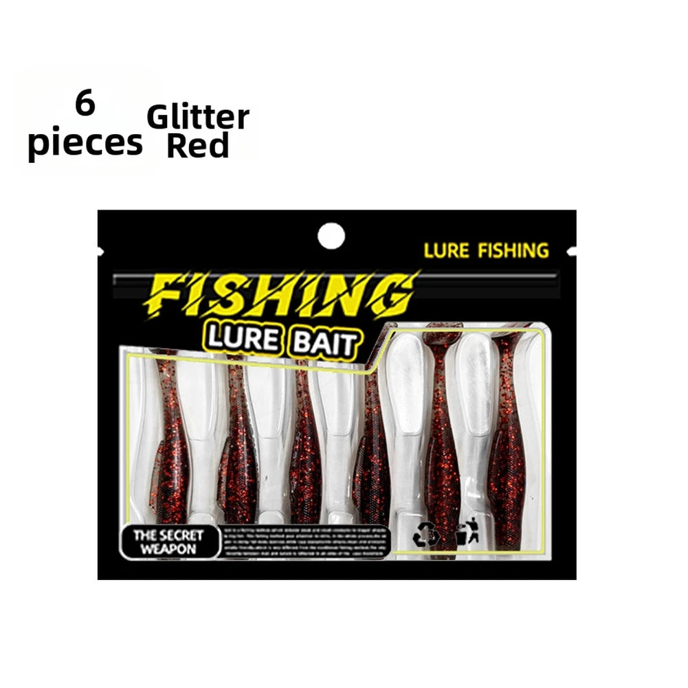 Set of 6 Floating T-Tail Soft Bait TPR 6.5/8cm for Blackwater Fishing