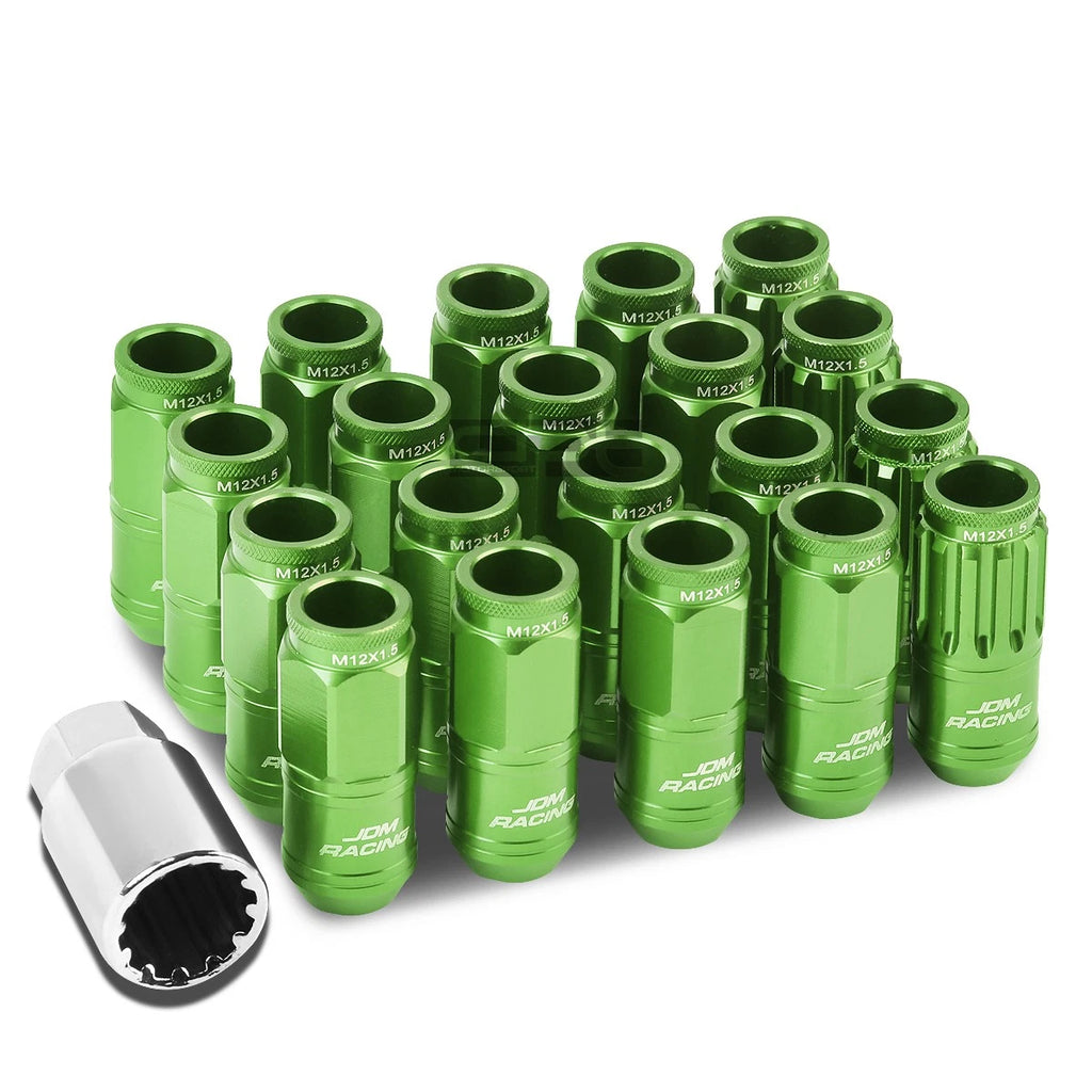 Open-End Aluminum Green Lug Nuts + Adapter M12x1.5 for