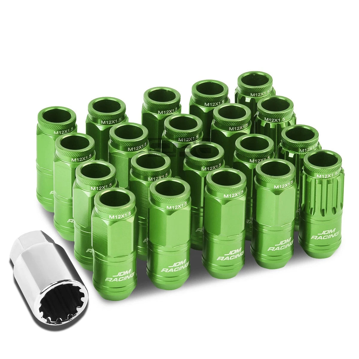 Open-End Aluminum Green Lug Nuts + Adapter M12x1.5 for