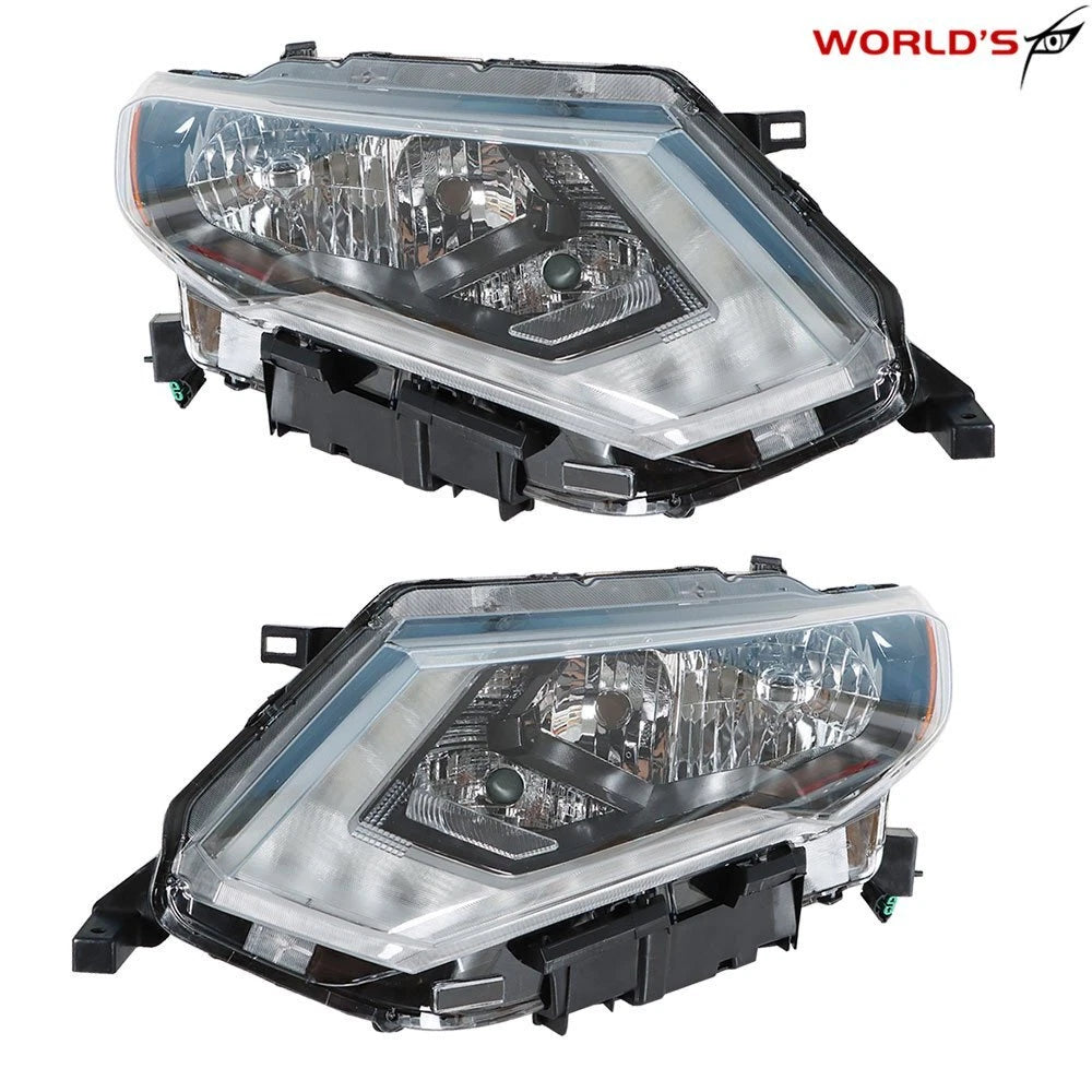 Set of 2 Projector Headlights for Nissan Rogue (2017–2019) Chrome Halogen