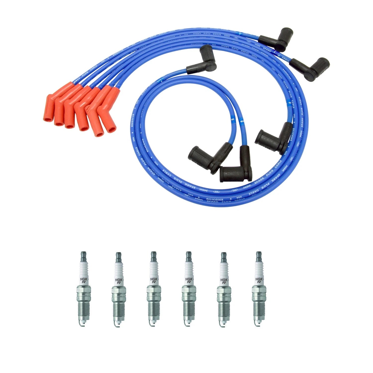 NGK Wire Set & 6 V-Power Spark Plugs for Ford E-Series F-Series (1997–2008)