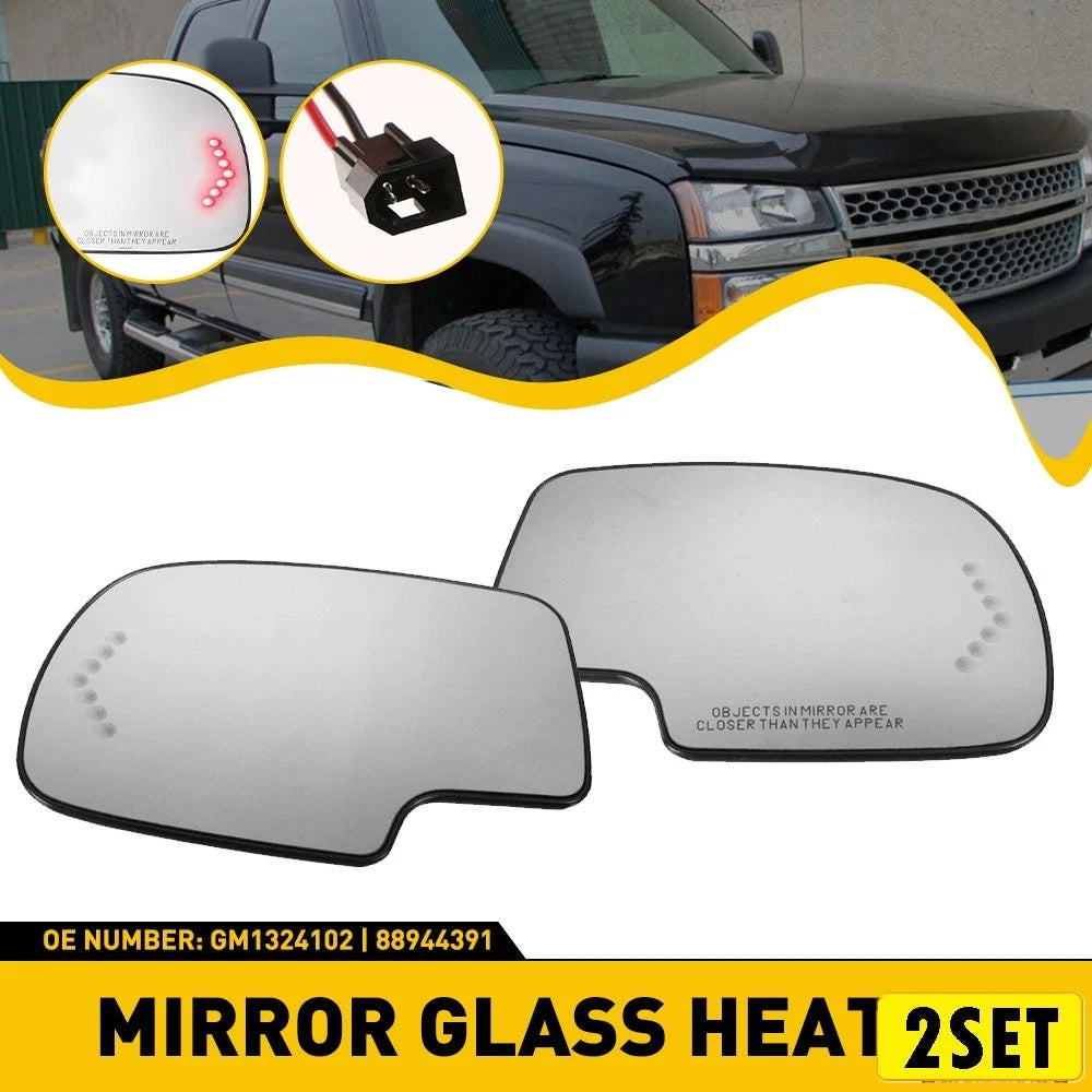 Set of 2 Side Heated Glass Mirrors w/ Turn Signal for Chevy GMC Cadillac