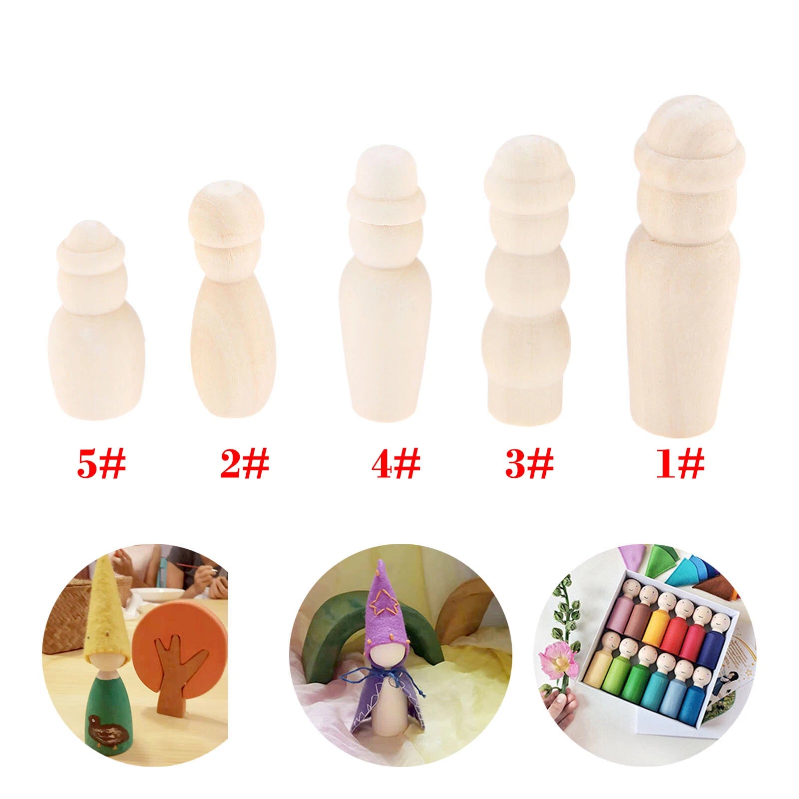 5pcs Wooden Peg Dolls Figures for DIY Crafts Home Decor