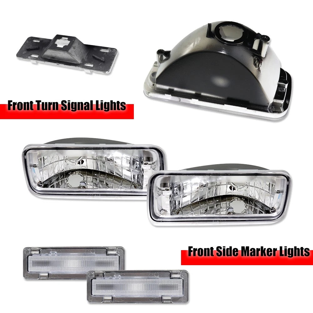 Set of 4 Clear Bumper Turn Signal & Side Marker Lights for Chevy Camaro (1985–1992)