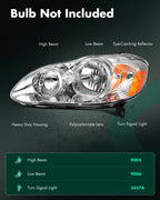 Headlight Assembly Set of 2 for Toyota Corolla (2003–2008) Chrome Housing
