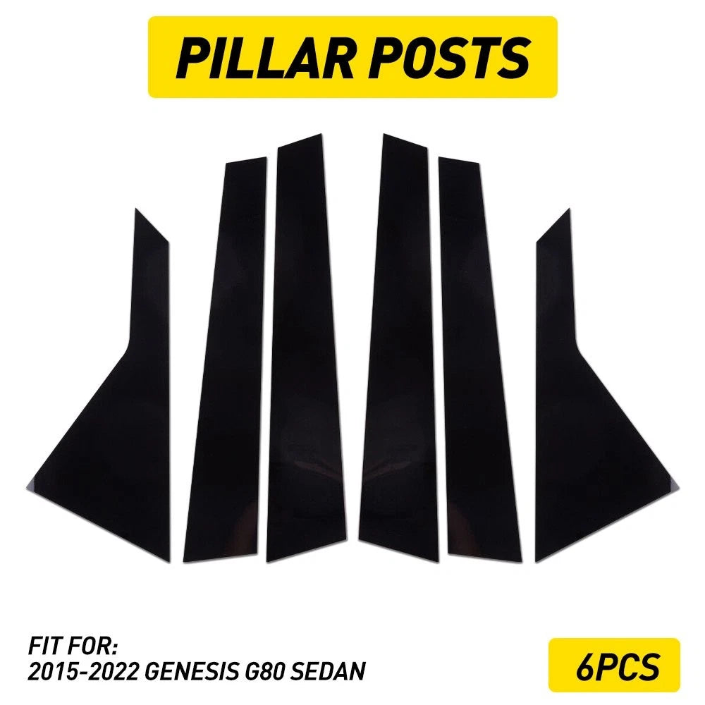 Gloss Black Pillar Posts Window Trim Cover for Hyundai Genesis G80 (2015–2022)