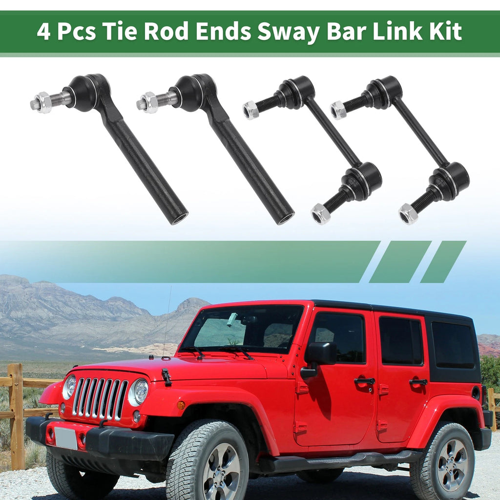 Set of 4 Front Suspension Kit Outer Tie Rod Ends & Sway Bar Link for Jeep
