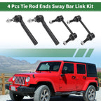 Set of 4 Front Suspension Kit Outer Tie Rod Ends & Sway Bar Link for Jeep