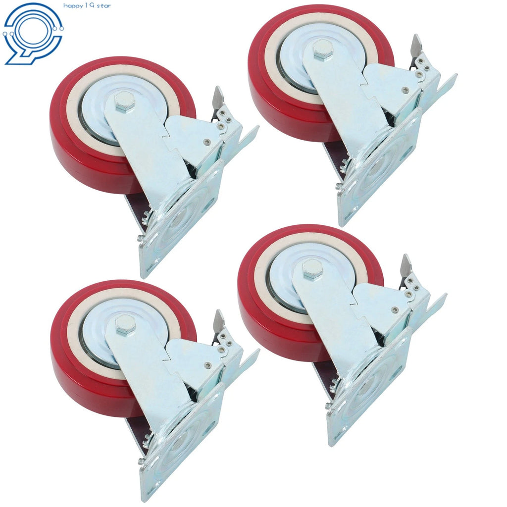 Set of 4 Heavy Duty 6" Swivel Caster Wheels with Belt Brake Polyurethane