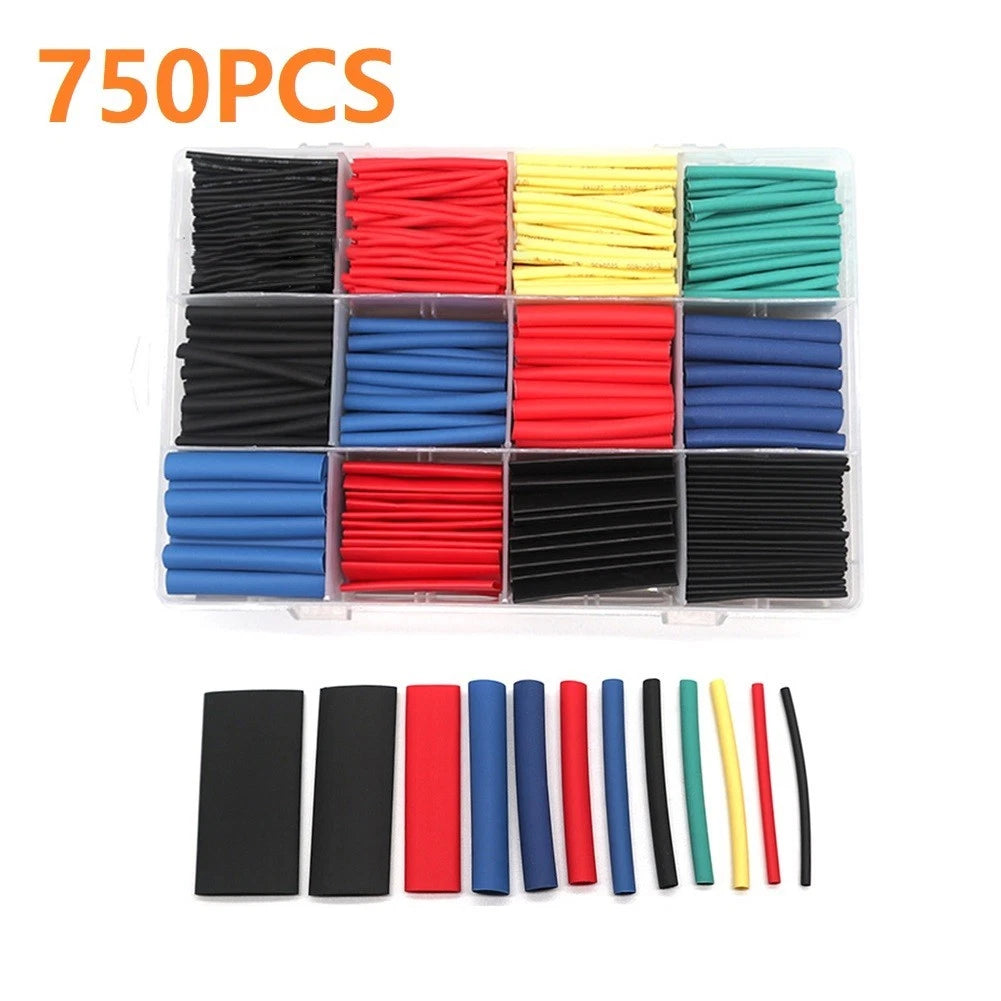 Heat Shrink Tube Set of 750 pcs 2:1 Polyolefin for Workshop Storage