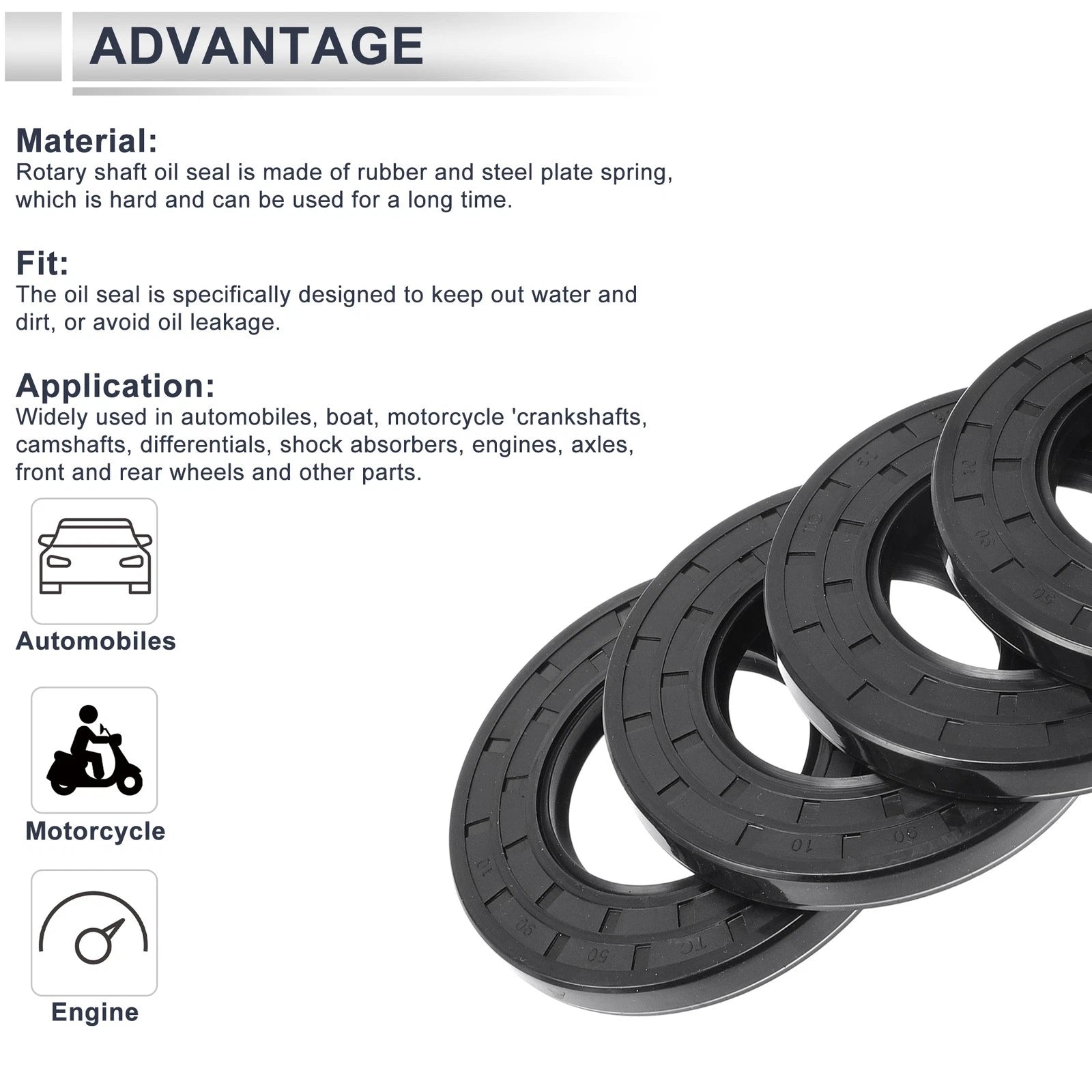Set of 5 Oil Seal Ring 50x90x10mm for Rotary Shaft (Nitrile Rubber)