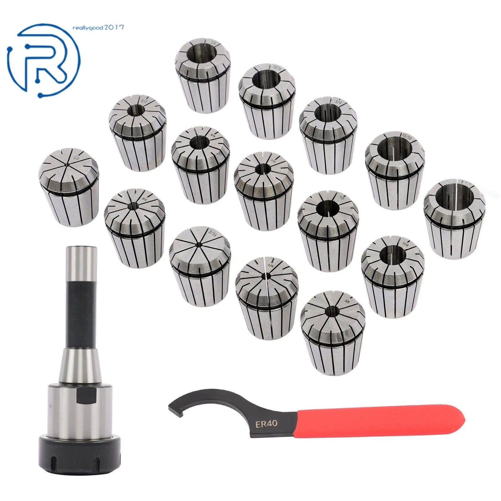 15Pcs R8 Shank ER40 Collet Chuck Set for Milling Drilling Machine