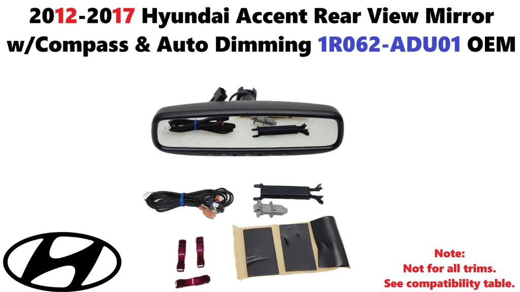 Rear View Mirror w/Compass & Auto Dimming for Hyundai Accent (2012–2017) 1R062-ADU01