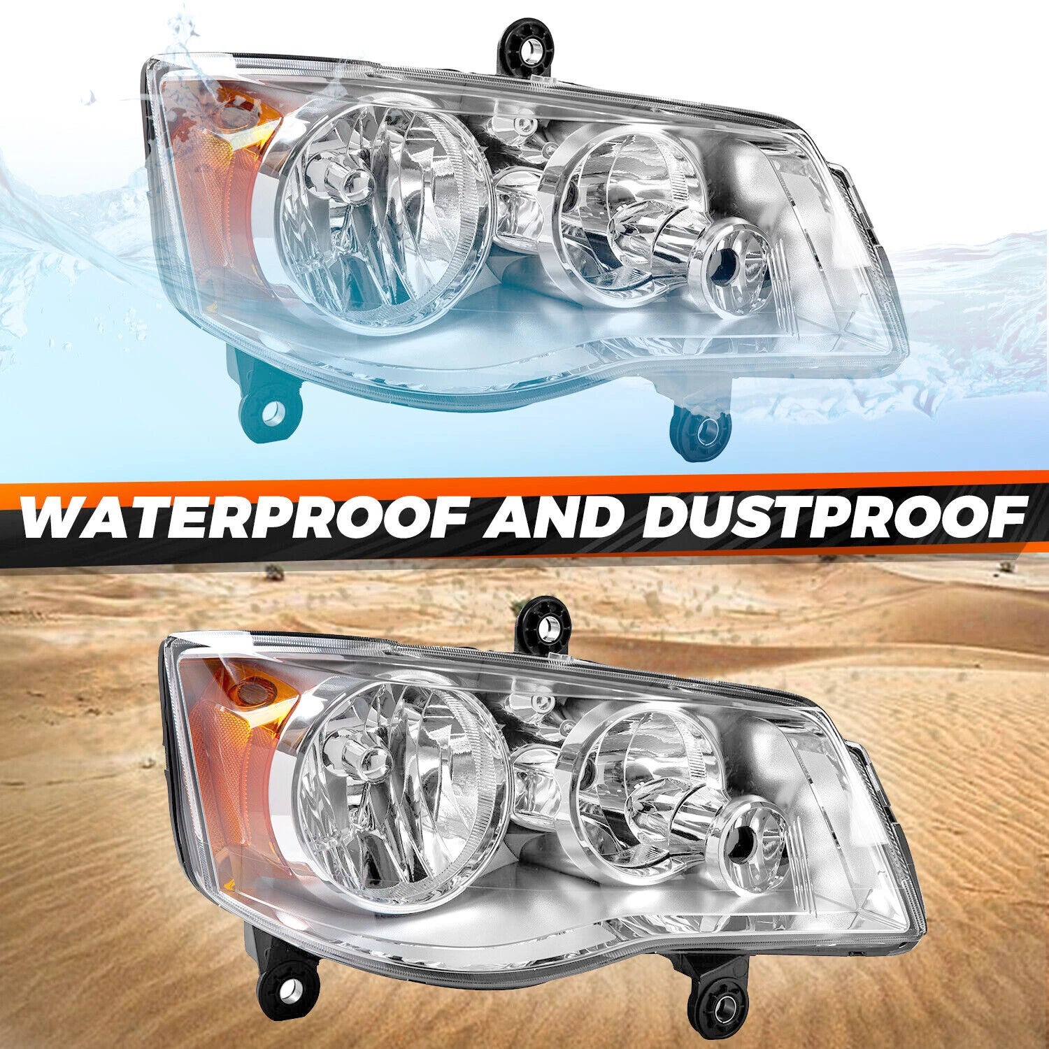 Pair of Headlights for Dodge Grand Caravan (2011–2018) & Chrysler Town & Country (2008–2016)