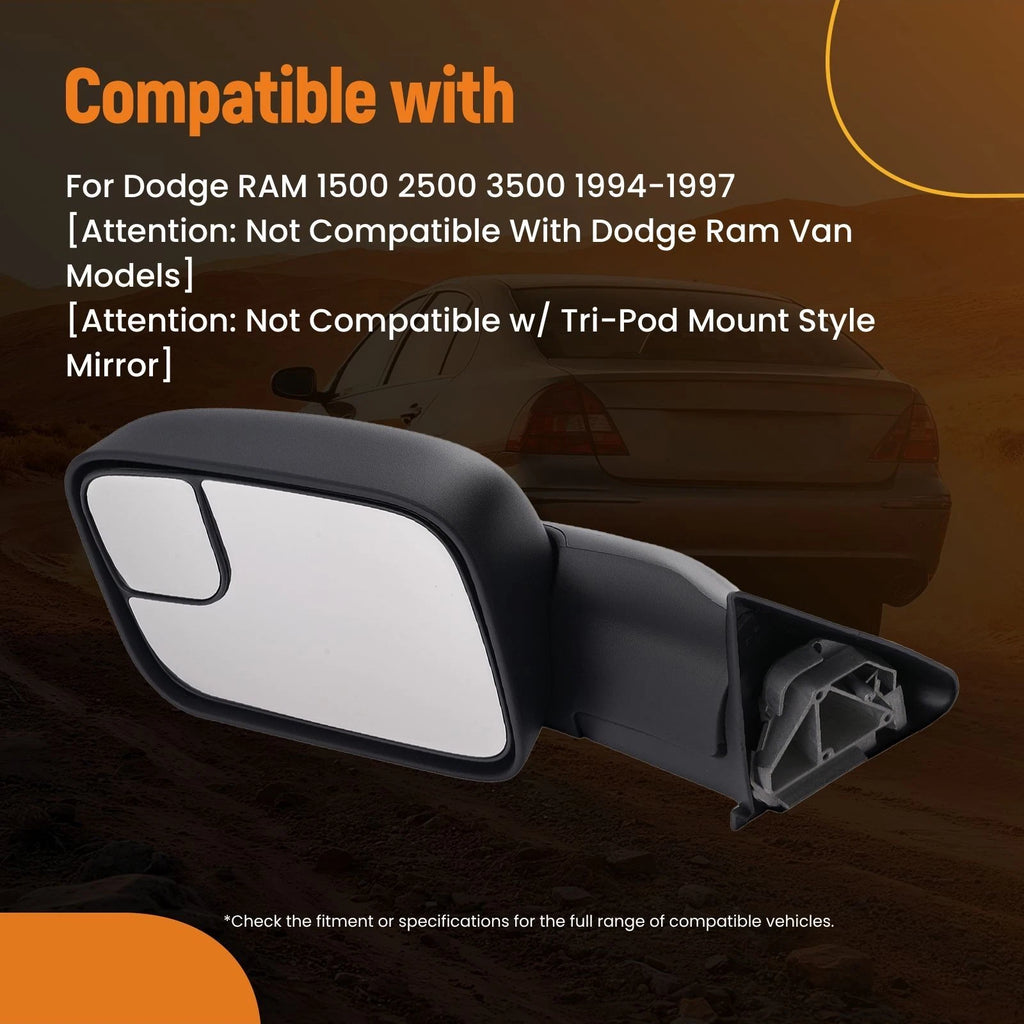 Side Mirror Set for Dodge RAM 1500/2500/3500 (1994–1997) CH1320132 Manual