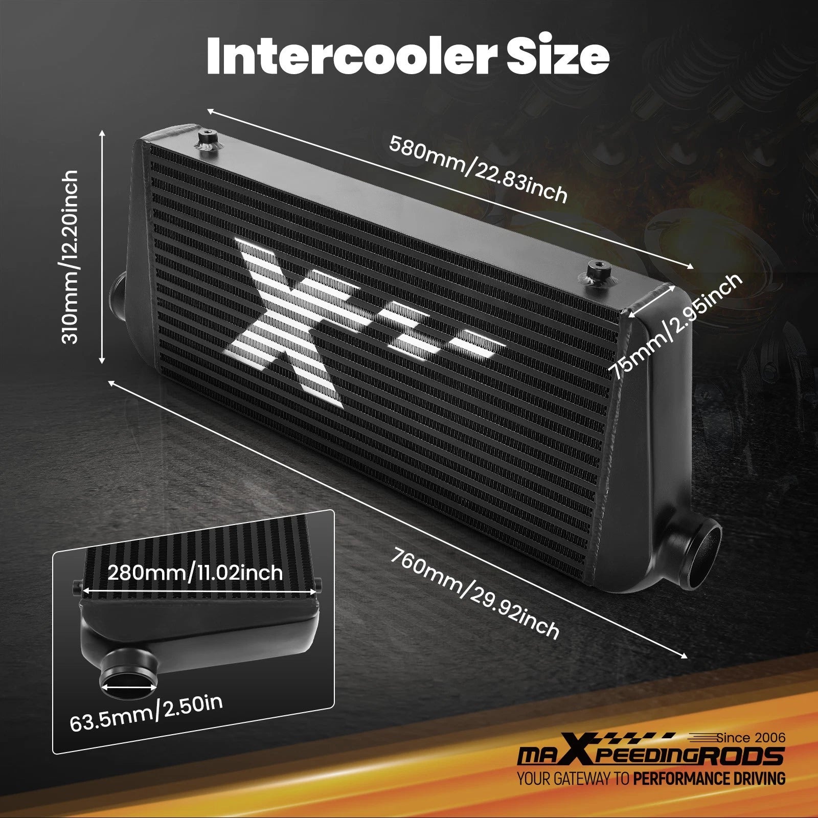 2.5 Inch Universal Bar & Plate Intercooler 30"x13"x3" with Air Guide Panels