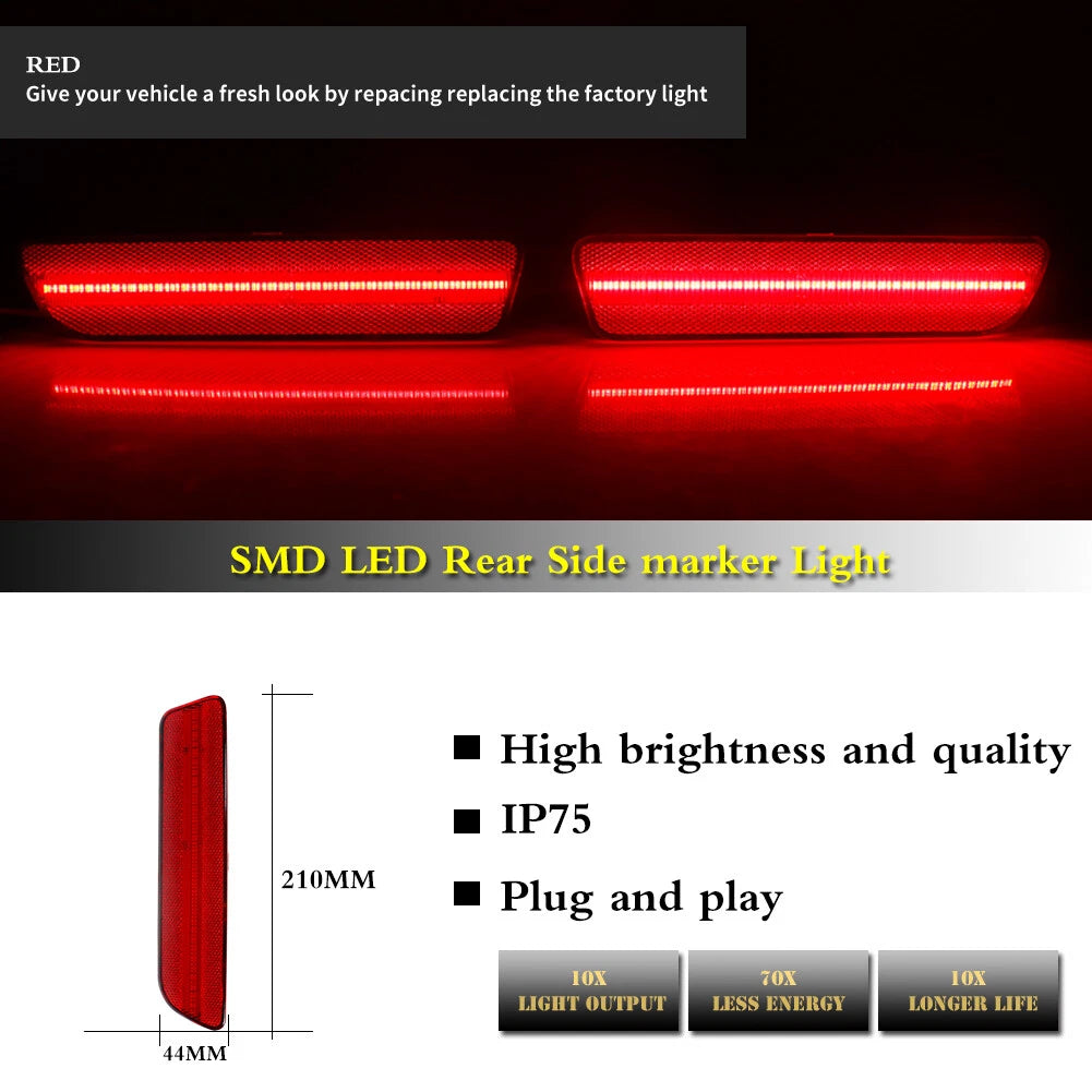 2X Rear Bumper Reflectors for Ford Mustang (2005–2009) Red LED Lights