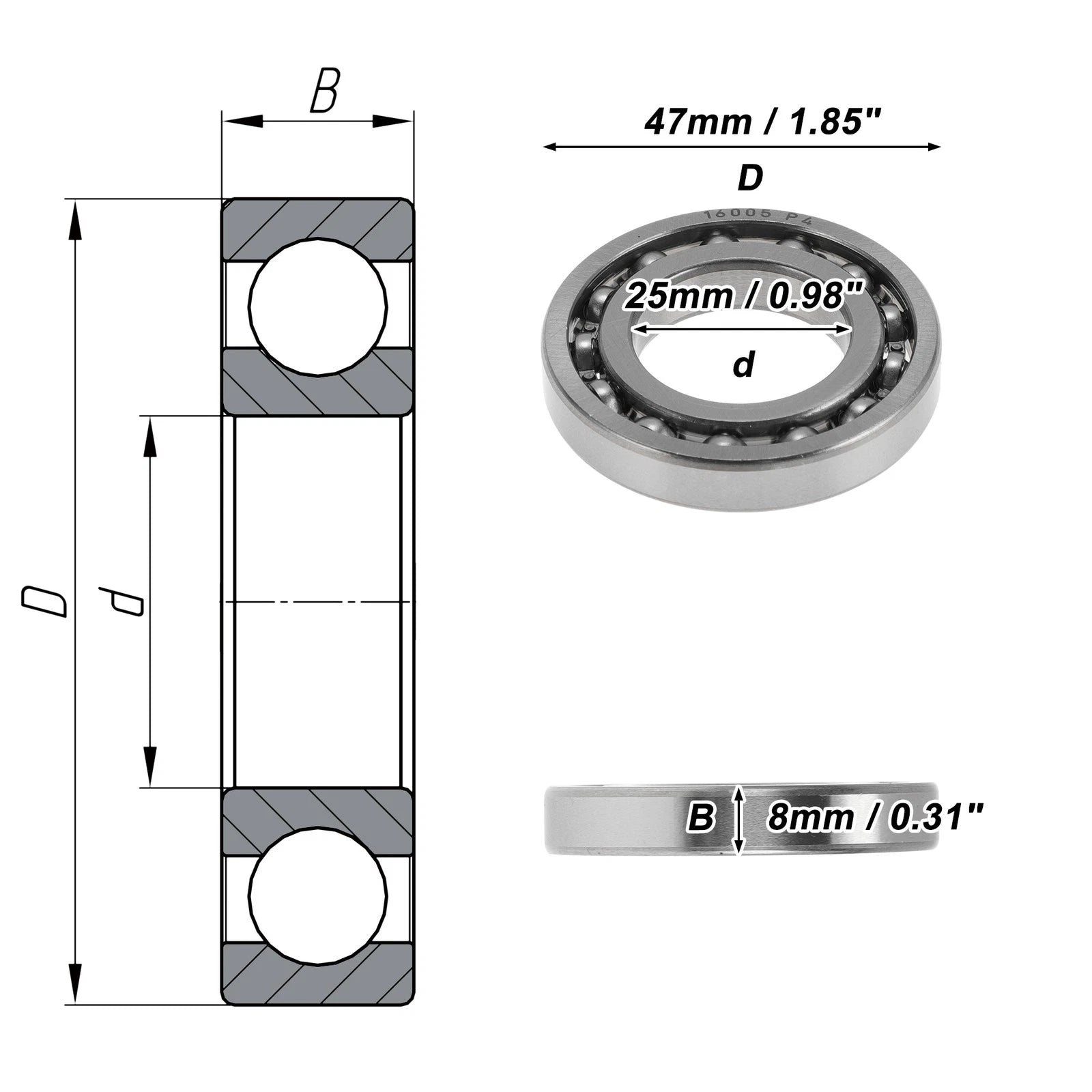 Deep Groove Ball Bearings 25x47x8mm for Various Models 