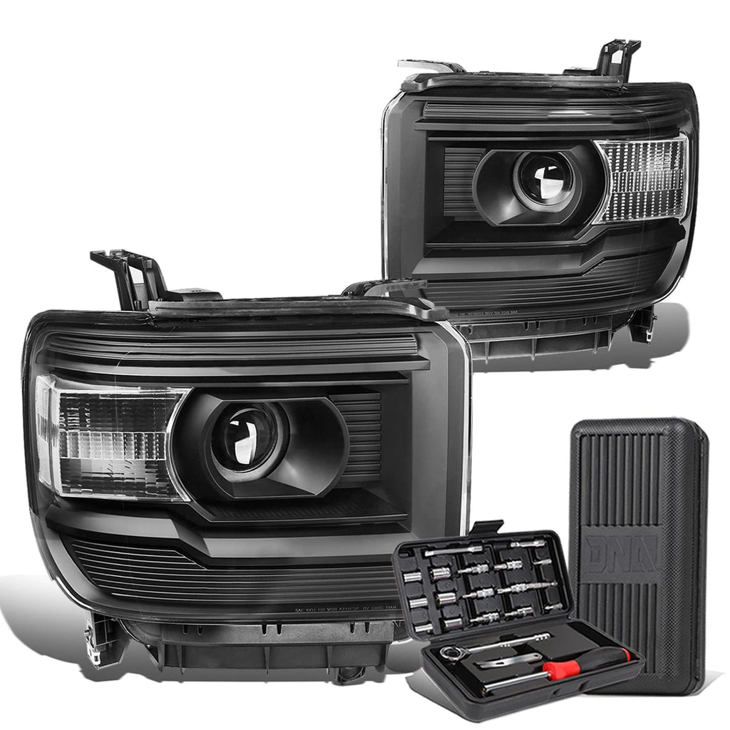 Pair of Black/Clear Signal Projector Headlights for Sierra 1500 (2014–2018)