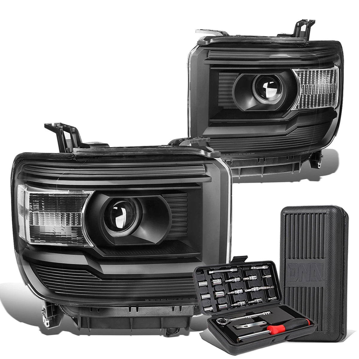 Pair of Black/Clear Signal Projector Headlights for Sierra 1500 (2014–2018)