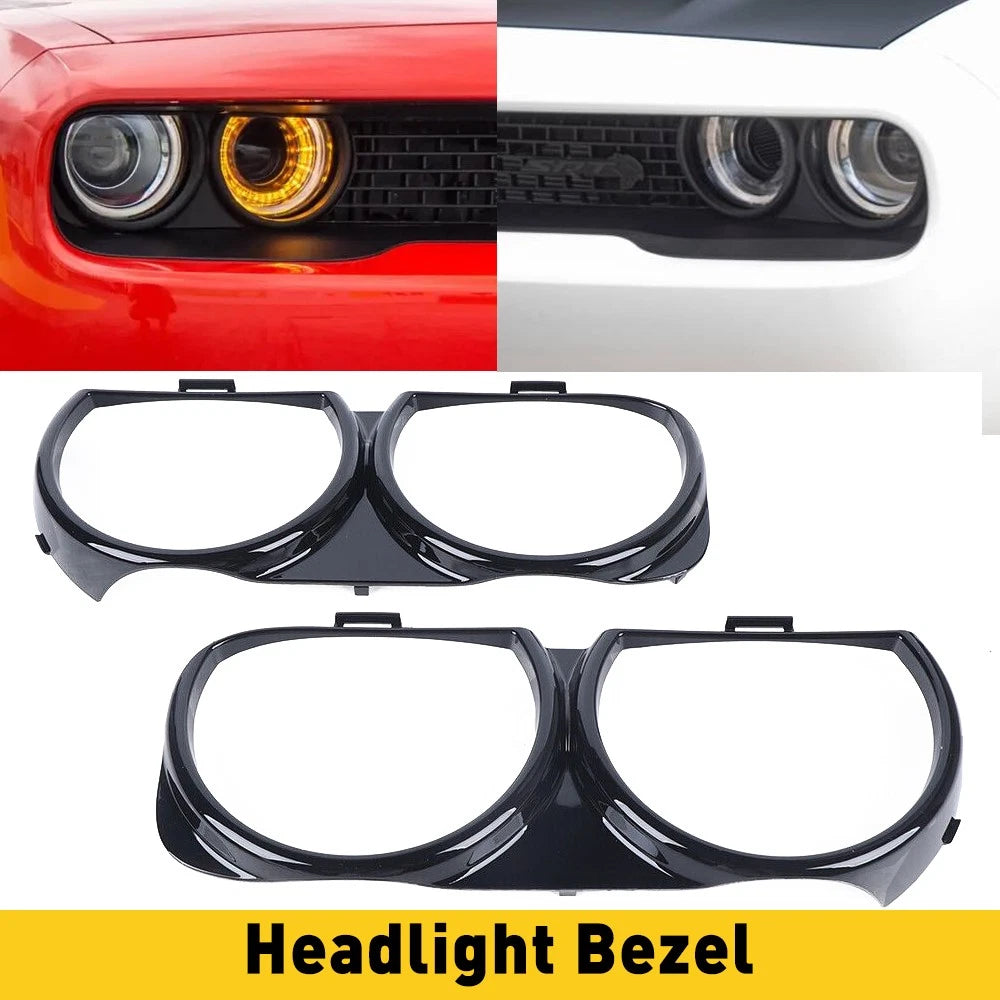 Set of 2 Front Headlight Bezel Lamp Covers for Dodge Challenger (2015–2021)